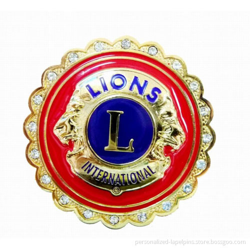 Lions Coin Zinc Alloy Lacquered Gold Plated Metal Pin Badges For Souvenir